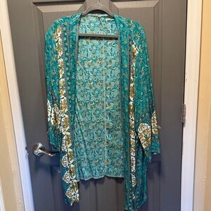 Teal Floral Kimono Cardigan